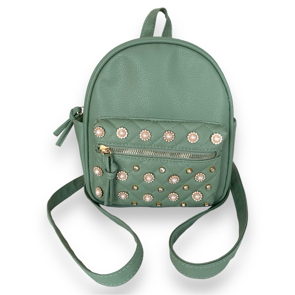 UNDER ONE SKY SAGE GREEN WITH PEARL ACCENTS MINI BACKPACK